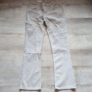 Zara Womens 6 Beige Cargo Flare Pants EUR 38 Zip Pocket Utility